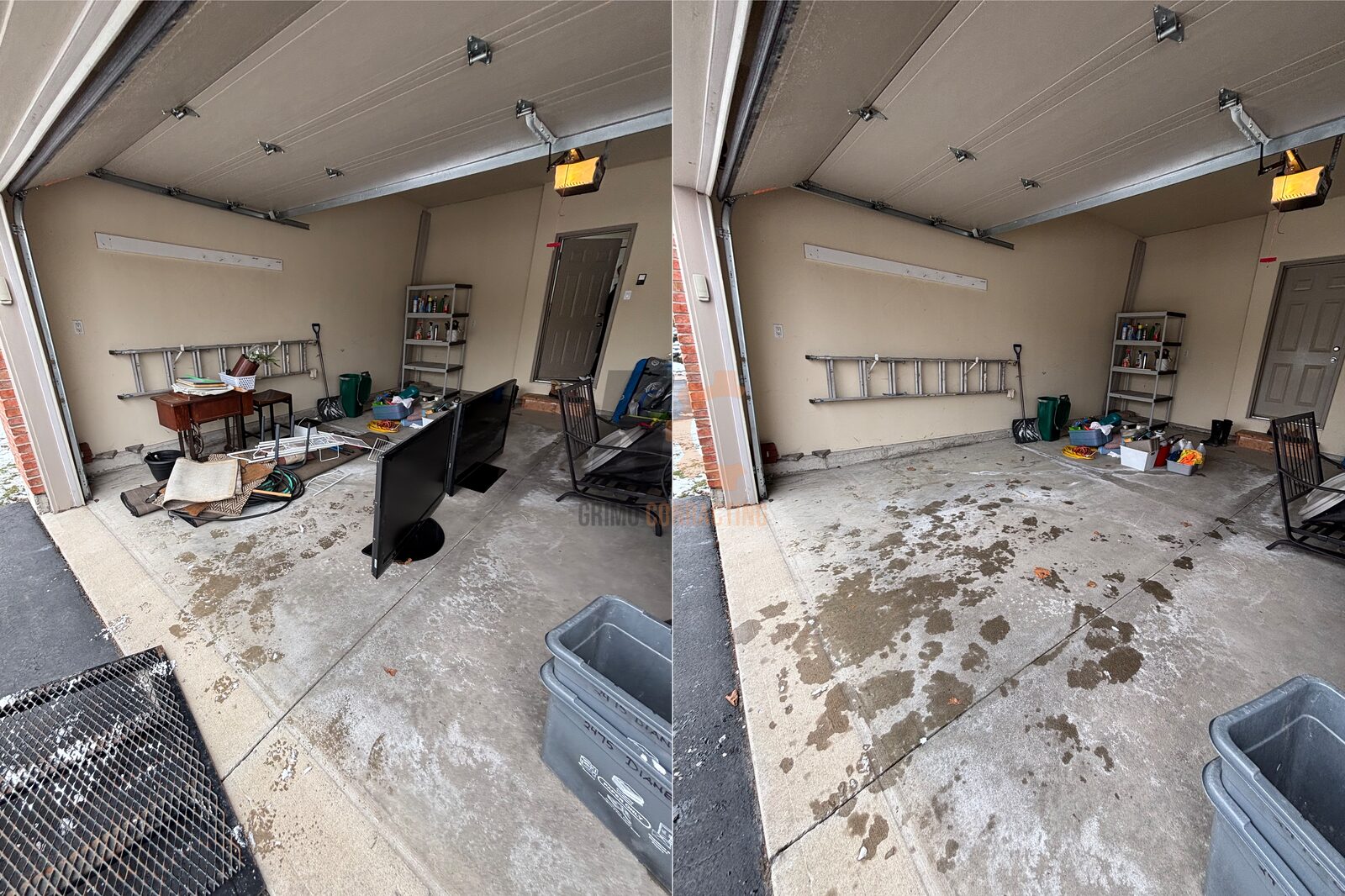 Before and after: a cluttered garage cleared out by Grimo Contracting